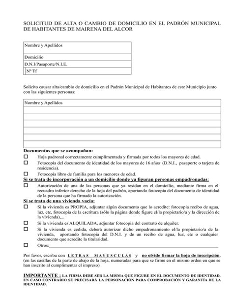 Alta y Cambio de Domicilio en el Padrón Municipal de Habitantes